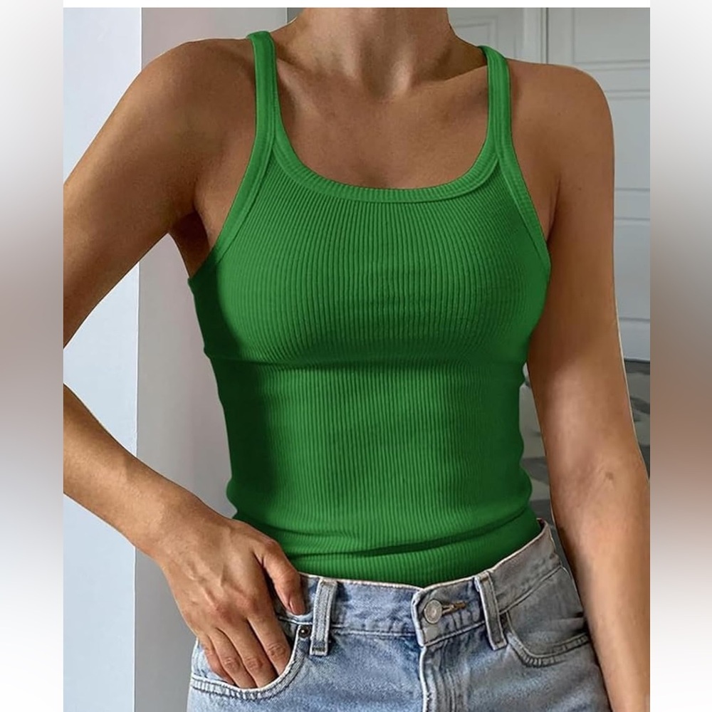Green Ribbed Tank Top